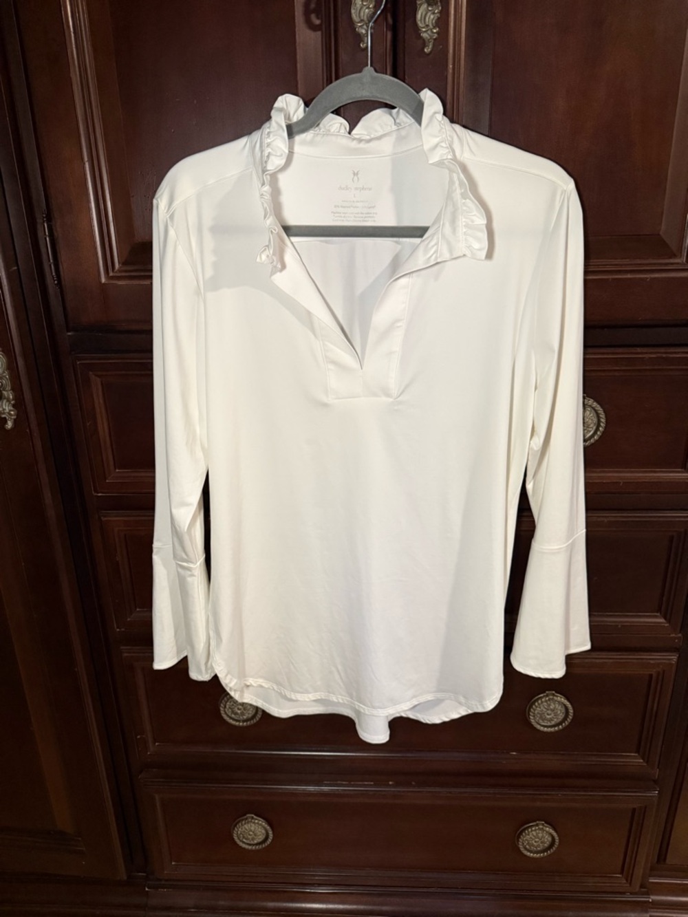 Dudley Stephens white ruffle India tunic top large